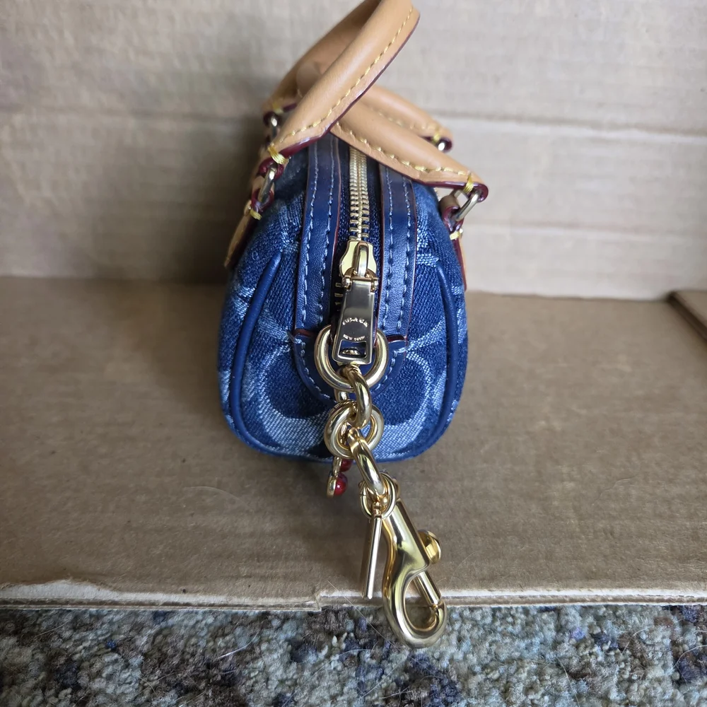 COACH Denim Signature Mini Rowan Keychain Bag Charm - Picture 6 of 11